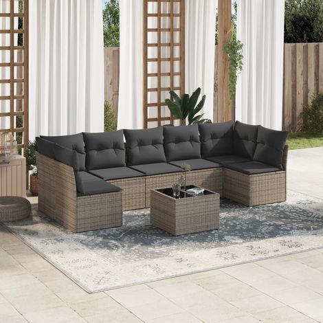 Salon de jardin 8 pcs avec coussins gris résine tressée vidaXL (1/3)