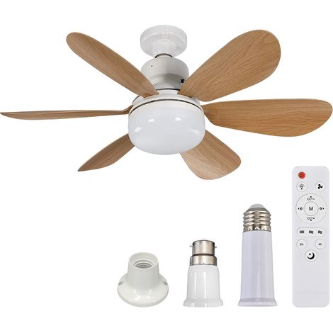 Ventilateur de plafond 52 cm avec éclairage et télécommande, 3 vitesses, ampoule 30 W à intensité variable (1800 lm, 3000-6500 K), douille E27, petit ventilateur idéal pour chambre ou cuisine, coloris
