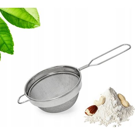 Colador de acero inoxidable de 8 cm con mango, colador de cocina universal, colador de acero CS102