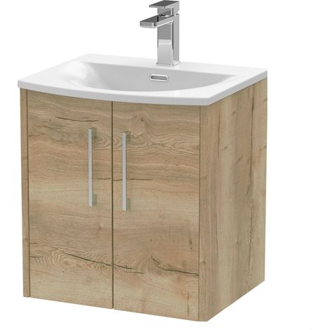Winshill Contemporary 2 Door Wall Hung Vanity Unit with Curved Basin, Light Oak, 500mm (1/4)