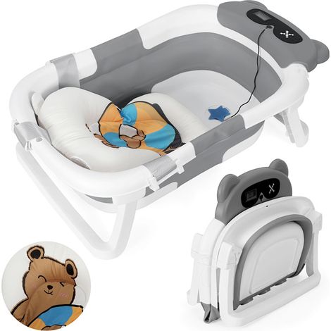 Wolketon Faltbare Babybadewanne mit Gestell und Badematte, rutschfeste Babywanne für Neugeborene & Kleinkinder (Grau)
