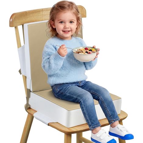 Rehausseur de chaise constitué de deux coussins - Pour enfant et bébé - En polyuréthane lavable - Avec sangles - pour enfants de plus de deux ans - Kaki (1/5)