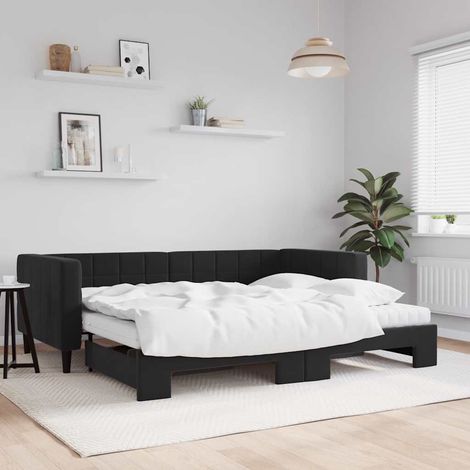 Sofá cama nido con colchón terciopelo negro 90x200 cm (1/5)