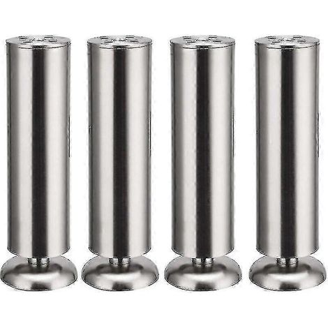 Quatre pieds de meuble de cuisine ronds en acier inoxydable de 300 mm avec patins en caoutchouc pour plus de sécurité et un fonctionnement silencieux. (1/5)