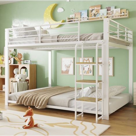 Kinder-Etagenbett 204x145x145 cm Metall weiß mit Treppe, platzsparend, ohne Matratze – MEUBLIV (1/5)