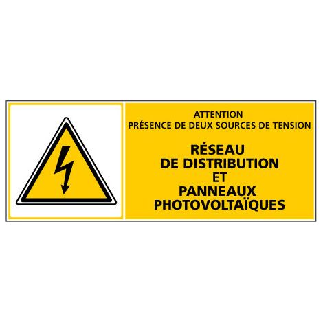 ETIQUETTE PHOTOVOLTAIQUE PRESENCE DE DEUX SOURCES (C1169). Le lot de 100 . - Le lot de 100