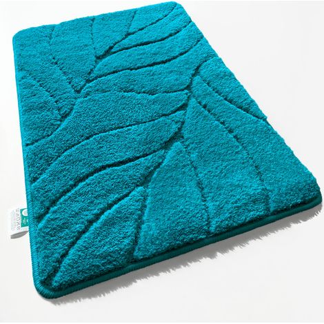 Badematte Maris Flauschiger Badvorleger mit Blattstruktur Türkis 60 x 120 cm