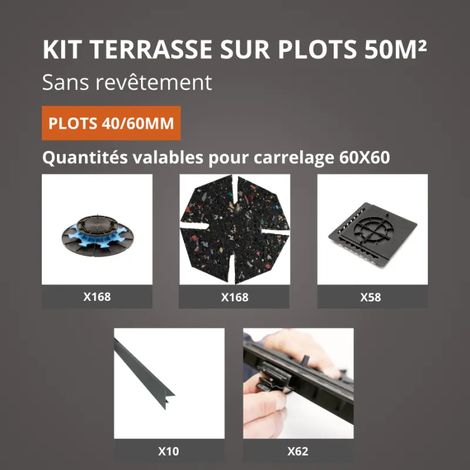 JOUPLAST – Kit para terraza 50 m² – Soportes regulables 40/60 mm