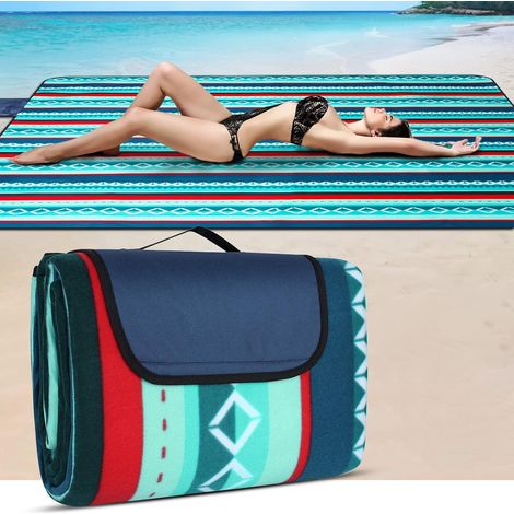 Couverture de Pique Nique imperméable 200 x 200cm - Couverture de Pique Nique en extérieur - Tapis de Pique-Nique Isotherme en Polaire - Grande Couverture de Pique-Nique avec poignée de Transport (1/3)