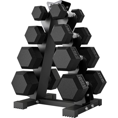 SPORTNOW Set Manubri Esagonali con Supporto Salvaspazio da 2kg a 10kg, Nero (1/5)