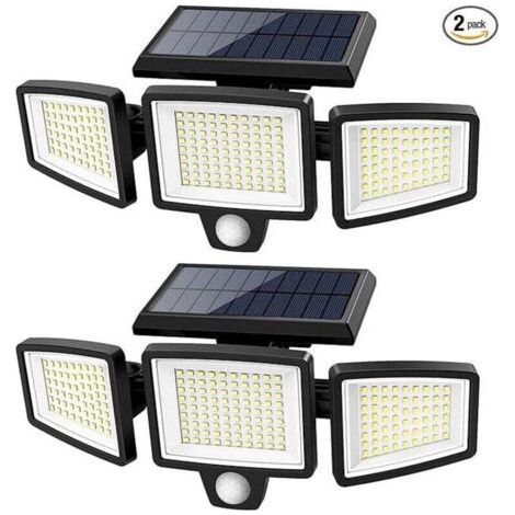 [Lot de 2] Lampes Solaires Extérieur Puissante - 210LED Projecteur Lumière Solaire Extérieure avec Détecteur de Mouvement, 3000LM, 320°éclairage Grand Angle IP65 Solaire éclairage Mural d'extérieur (1/4)