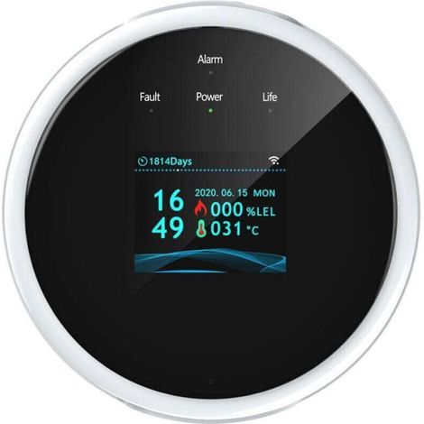 Wifi Gas Leak Detector - Fire Alarm - Wall-Mounted LCD Screen - Smart App Control - Wifi Natural Gas/LPG Tester - Methane Alarm - Buzzer for Home Office - EU Plug (1/5)