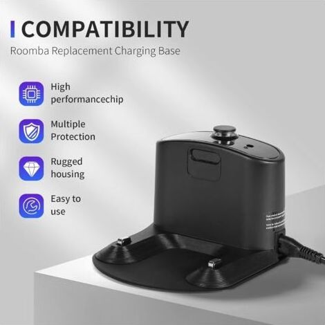 Dpzo – Base de charge pour aspirateur robot iRobot Roomba 500 600 700 800 900 E5 E6 I1 I3 I4 I6 I7 I8 – Station d'accueil avec chargeur intégré – Dimensions 15,5 x 13,6 x 10,6 cm (1/4)