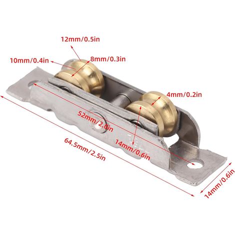 Set di 4 rulli per porte scorrevoli per patio, accessori per guide per porte e finestre, rulli per ruote in vetro, cuscinetti a sfere in rame, puleggia a vite, ruote per porte scorrevoli (1/3)