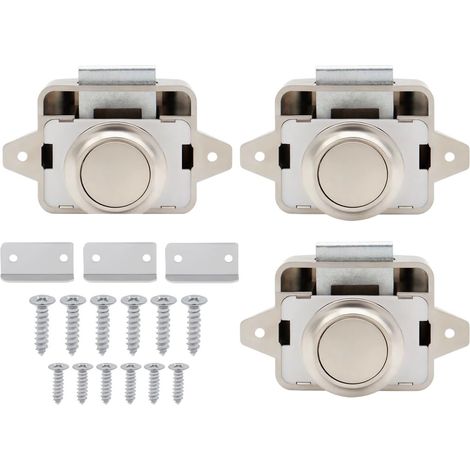 3PCS Bouton Poussoir Loquet, Serrure Meuble Fermoir, Bouton Poussoir Serrure, Clé, Porte Camping Car, Van, Caravane, Placard (1/5)