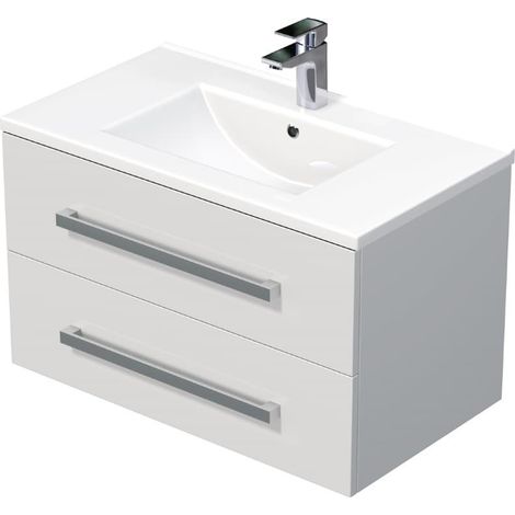 Naturel Meuble de salle de bain avec vasque Naturel Cube Way 80x53x46 cm blanc brillant (CUBE46802BIMOD)