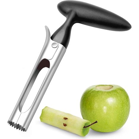 Vide Pomme Acier Inoxydable,Vide-pomme avec Poignée,Dénoyauteur de Fruits,Extracteur Poires pour Maison,Cuisine,Ananas (Noir) (1/4)