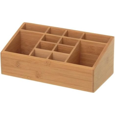 Boîte de rangement - JUANIO - Organisateur 12 compartiments - Bambou - 25x13x10 cm - Coloris naturel (1/2)