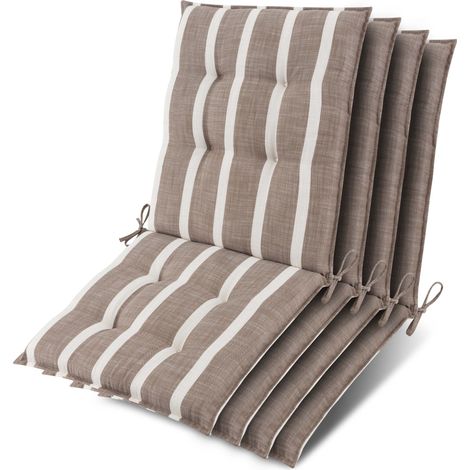 4x Coussin pour chaise basse Sun-NL 100x50x8cm Beige-Blanc-Rayé