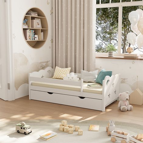 Cama infantil Jessica, Blanco, 70x140 cm con cajón, sin colchón, Vitalispa