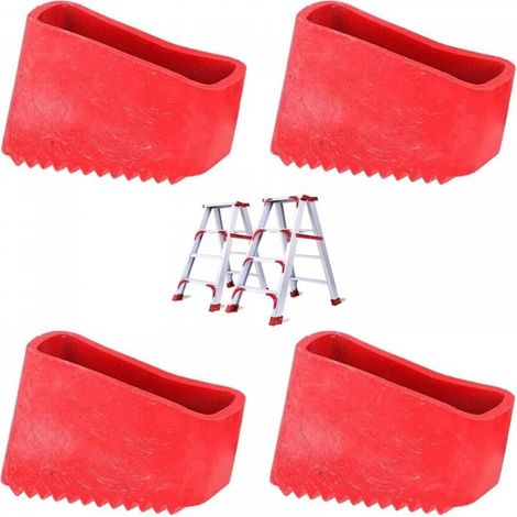 4 pièces - Couvre-pieds d'échelle - couvre-pieds d'échelle polyvalents pour escaliers revêtements en caoutchouc antidérapants - Rouge (1/5)