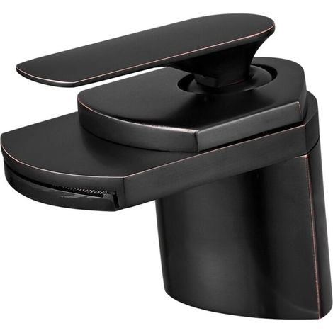 Black, all-copper waterfall basin tap for hot and cold toilets (1/4)