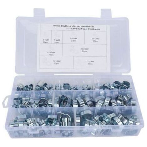 160 pièces 5-23mm Double Oreille O Clips pinces de tuyau, Réglable Double Oreille Colliers De Tuyauterie, Pinces de Fixation de Tuyau