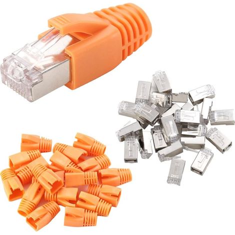 25 Pcs CAT6 Connecteurs RJ45 Métalliques Blindés Prise Modulaire - Cat 6 FTP 8P8C Réseau RJ45 Câble Connecteur Ethernet à Sertir (Trou de Fil 1.2mm/0.047in) avec CAT6 Soulagement de Tension (1/5)
