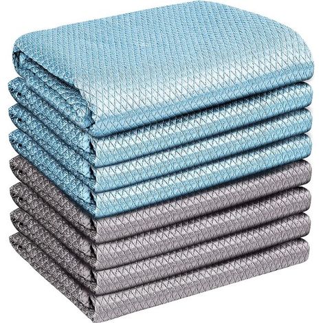 Juego de 8 paños de limpieza, Paños de microfibra sin pelusa, Aptos para cristales y ventanas, Multifuncionales para uso doméstico (1/5)