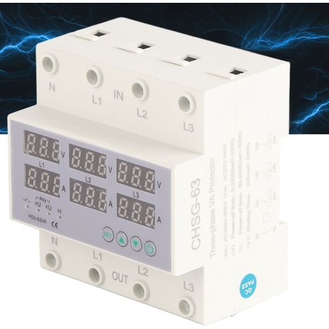 CHSG-63 Voltmètre et ampèremètre triphasé sur rail DIN, protection contre les surtensions et les sous-tensions réglable, 390-500 V CA, 63 A (1/5)