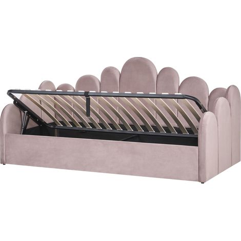 Letto singolo in velluto con contenitore 90 x 200 cm rete a doghe rosa pastello Polignac (1/5)