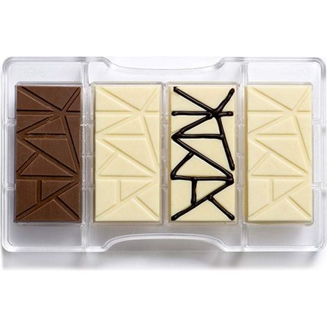 Decora 0050083 Stampo Professionale Cioccolatino Tavoletta Linee, 4 Cavità, 85 x 42 x h 10 mm, In Policarbonato, Ideale per Realizzare Cioccolatini Lucidi e Croccanti, Design Professionale, Made in It (1/5)