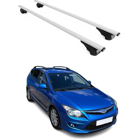 OMAC Barres de toit pour Hyundai i30 I Break 2007-2012 – TÜV / DIN 75302:2019 – Antivol inclus – Charge max 75 kg – 2 barres Argent (1/4)