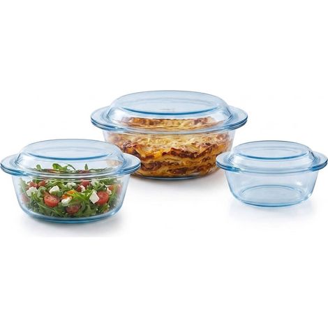 Set 3 Casseruole Py-rex Ovali in Vetro Borosilicato con Coperchio Trasparente 1,3L 2,1L 3L Resistenti Cottura Forno Microonde Conservazione Frigo Freezer e Servizio a tavola (1/5)