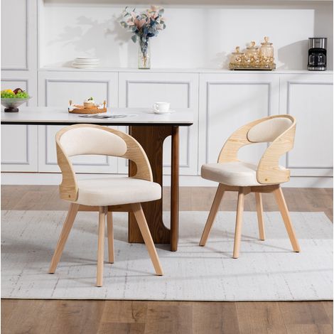 Chaise de salle à manger en bois beige pivotante 360° avec coussin rembourré et dossier ergonomique,41×44×72cm (1/5)