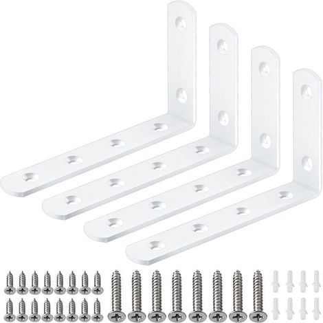 Lot de 4 équerres de fixation d'angle en métal pour étagère murale avec vis 125 x 75 x 30 mm (1/5)