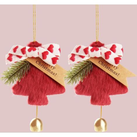 Décorations de Noël mignonnes et pelucheuses, ornements de sapin de Noël suspendus en peluche et clochette dorée pour cadeaux de fête de Noël à la maison (rouge) (1/4)