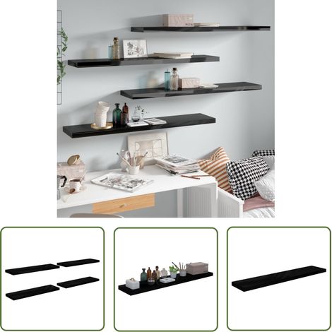 The Living Store Étagère murale flottante 4 pcs Noir brillant 120x23,5x3,8cm MDF - Étagère Murale - Étagères Murales - Étagère Flottante - Rangement Mural - Décoration Murale (1/5)