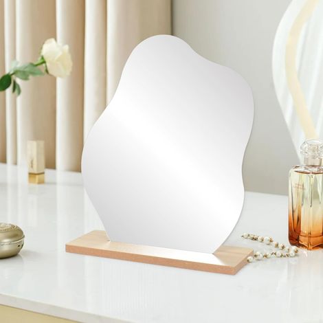Miroir de Maquillage en Acrylique, Miroir de Maquillage en Bois de Table avec Base, Miroir Irregulier, Miroir de Cosmétique Haute Définition, pour Chambre à Coucher Salon (Nuage) (1/5)
