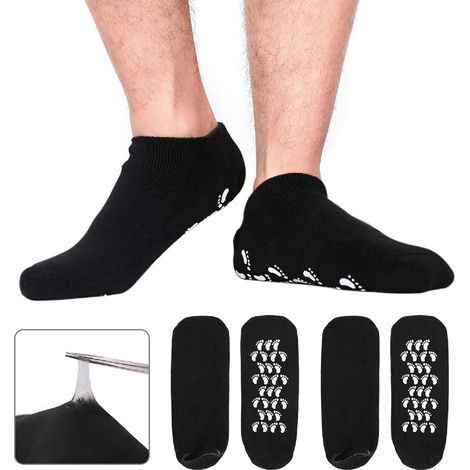Grandes chaussettes en gel hydratant pour hommes Soins aux pieds pour hommes Traitement ultime pour la peau sèche fissurée sur les pieds Pack de 2 paires Noir US Men 10-15 (1/5)