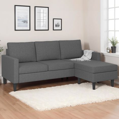 Sofá esquinero 3 plazas MARIUS 200 cm reversible gris antracita
