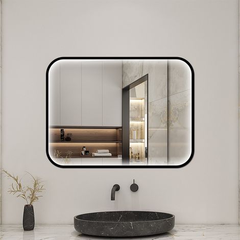AICA Bathroom 800x600MM Front-lit LED Mirror with 3 Color Dimmable Illuminated,Anti-fog Memory function and Touch control Wall Mounted Vanity Mirror