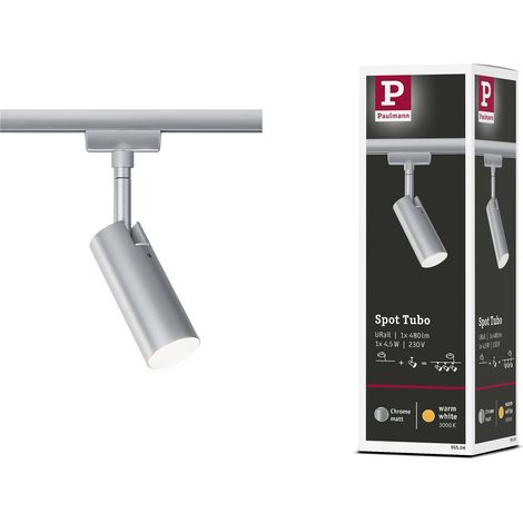 Spot LED sur rail Tubo Spot simple 237 lm 4,5 W 3000 K 230 V Chrome mat Système de rail (1/5)