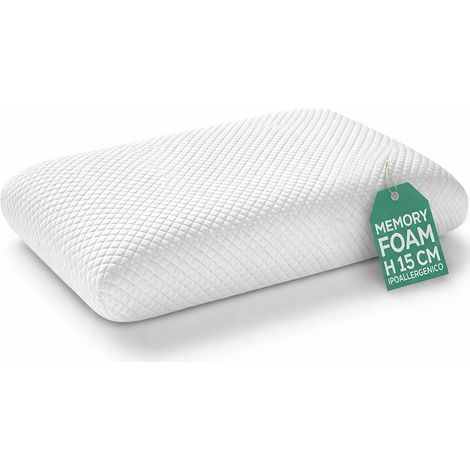 Cuscino Guanciale Suprem Memory Foam Lavabile Altezza 15cm Tessuto Traspirante
