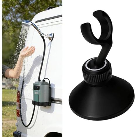 Support de douche en laiton massif avec rotule pivotante, fixation murale pour pommeaux de douche de 2 cm de diamètre, finition chromée noire. (1/5)