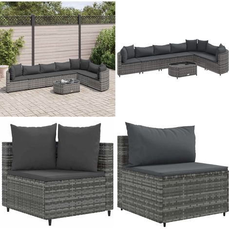 8-tlg. Garten-Sofagarnitur mit Kissen Grau Poly Rattan - Gartensorte - Esszimmergarnituren - Lounge Möbel - Outdoor Sofa - Gartenset - Home & Living (1/5)