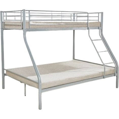 Doppelstockbett TRYO – 3 Plätze – Metall grau – 90x200 cm und 140x200 cm – Lattenrost inklusive