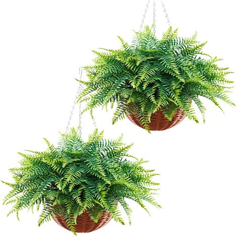 Fougères Artificielles, 2 Pcs Plantes Suspendues Boston en Plastique, Décoration Intérieure et Extérieure pour Mur, Mariage (1/5)