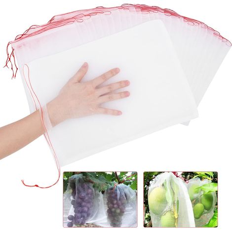 Lot de 50 sacs filets protection fruits 35,5×25,5 cm avec cordon de serrage, barrière anti-insectes pour arbres fruitiers et légumes