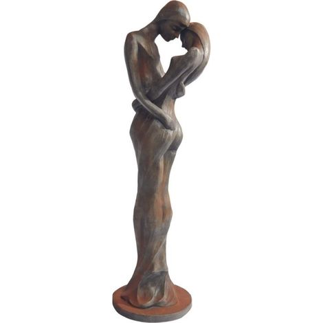 Jardinex – Statue de jardin en pierre Tristan et Iseult demi-rouille 123 cm – Finition patinée – Résistante aux intempéries et au gel
